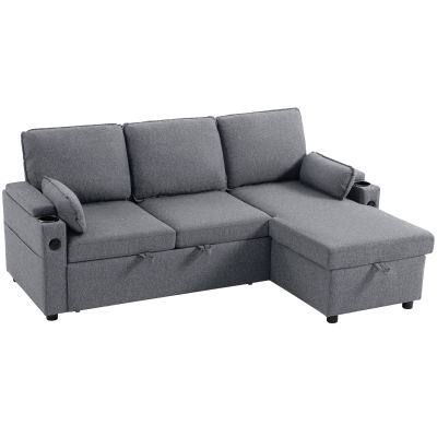 HOMCOM L Shaped Sofa Bed with Storage Chaise, Grey