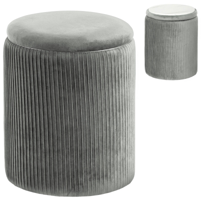 HOMCOM Velvet Storage Ottoman Round Foot Stool Grey 45cm