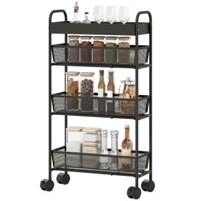 HOMCOM Chariot 4 Niveaux à Roulettes Noir 19x43,2x80 cm