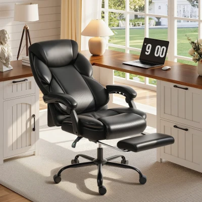 HOMCOM Reclining Office Chair with Footrest Black
