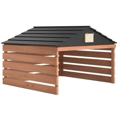 Outsunny Mähroboter Garage Holz Überdachung mit Satteldach wetterfest Garage für Rasenmäher Unterstand 79 x 74 x 54 cm Rotbraun