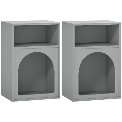 HOMCOM Set de 2 noptiere, noptieră cu compartimente deschise, design arcuat, 40 x 30 x 60 cm, gri