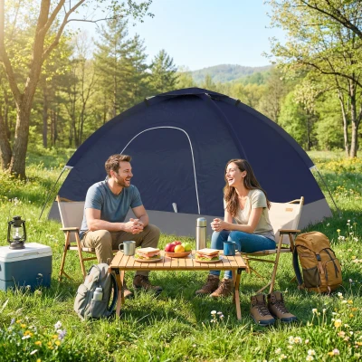 Outsunny 2-Person Dome Camping Tent with Storage Navy Blue