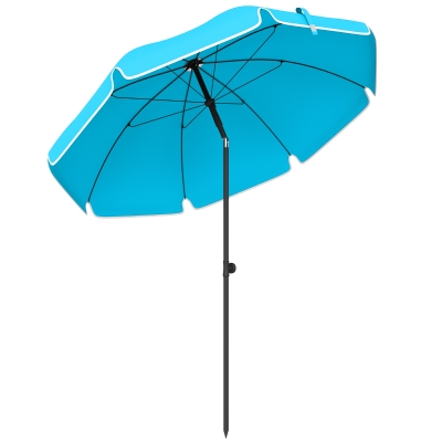 Outsunny Parasol plażowy Ø150 cm wodoodporny, składany parasol z kotwicą do piasku, regulowanym nachyleniem i torbą do przenoszenia, niebieski