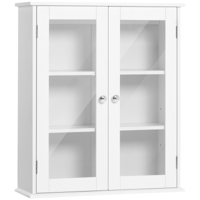 kleankin Bathroom wall cabinet, bathroom wall unit with 2 glass doors, adjustable shelf, 55x20x65cm, white