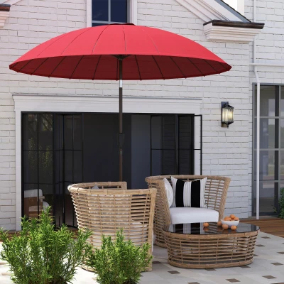 Outsunny Garden Parasol Straight Tilting Round Umbrella with 24 Fiberglass Ribs Crank Aluminum Fiberglass Polyester 260 cm Diameter Red