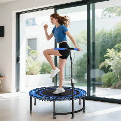 SPORTNOW Trampoline Fitness Ø145cm Poignée Réglable 150kg Bleu