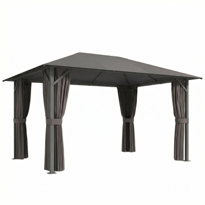 Outsunny Pavillon ca. 4x3m Wasserabweisend Stabil Winterfest Gartenpavillon mit Moskitonetz 4 Seitenteile Lüftung Drainagelöchern