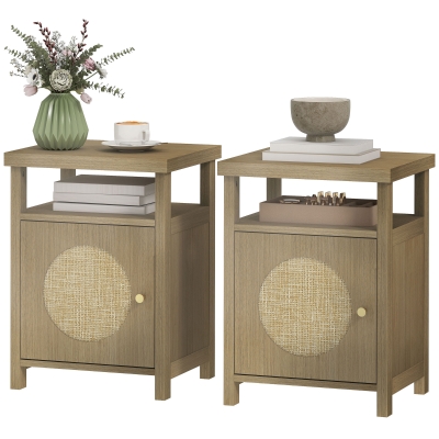 HOMCOM Lot de 2 Tables de Chevet Rotin 40x35x55 cm Marron