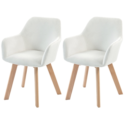 HOMCOM Lot de 2 Chaises Salle à Manger Tissu Velours Pieds Bois