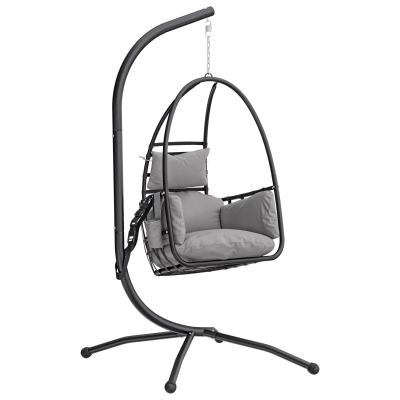 Outsunny Hanging Egg Chair Foldable Basket Stand Dark Grey