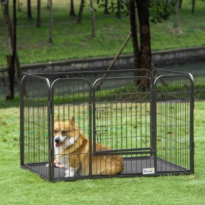 PawHut 4-panel wire-mesh dog playpen with lockable door, dim. 109L x 74l x 71H cm