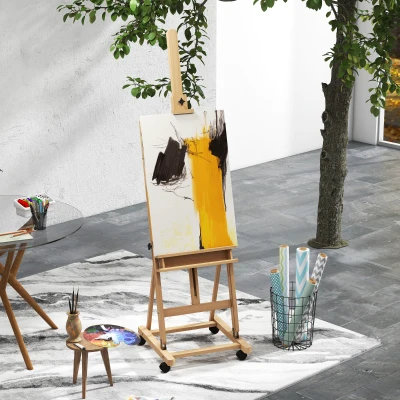Vinsetto Cavalete de Pintura Dobrável 238 cm Cavalete de Madeira com Rodas Altura Ajustável Bandeja Madeira