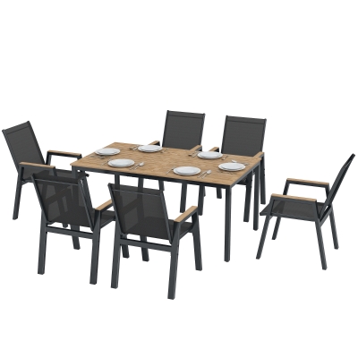 Outsunny Ensemble Jardin 7pcs Table Effet Bois 6 Chaises Dossiers Hauts