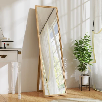 HOMCOM Miroir sur Pied 147 cm Bois Naturel Rectangulaire