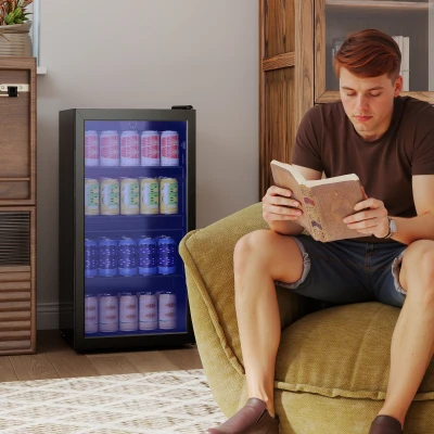 HOMCOM Réfrigérateur 93L Noir Porte Vitrée Étagères Réglables