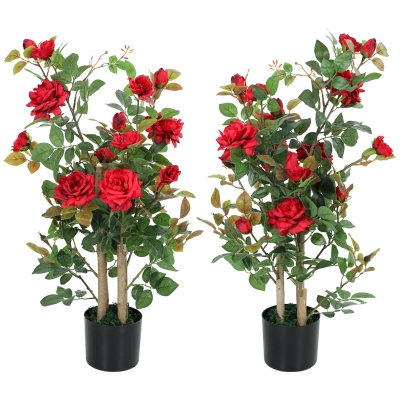 HOMCOM Artificial Rose Tree Set of 2, 90cm, Red