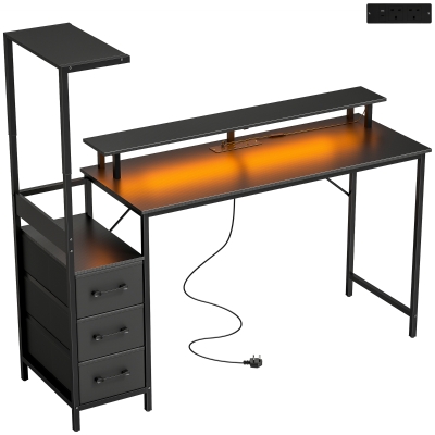 HOMCOM Gaming Desk with Monitor Stand RGB Lights Black 147cm