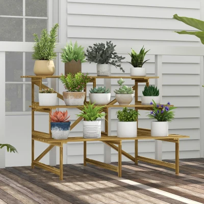 Outsunny Plantenetagere bloementrap plantenrek bloemenbank standaard 3 trappen vurenhout