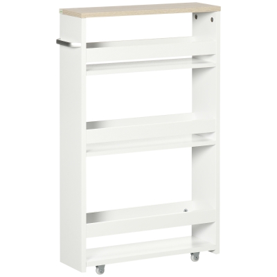 kleankin Storage Cart, 4-Tier Compact Storage Trolley on Wheels and Handle, 48W x 15D x 80H cm, White