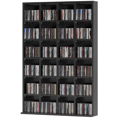 HOMCOM Meuble Rangement Bois Noir 480 CD/312 DVD Étagères Ajustables