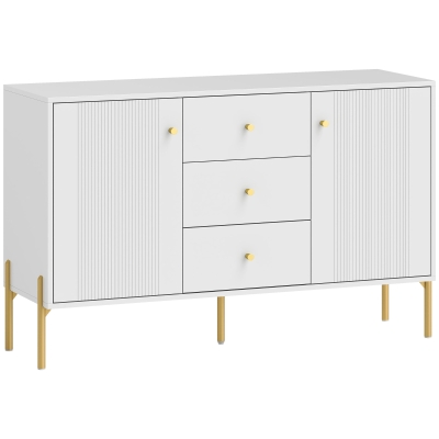 HOMCOM Aparador Moderno de 2 Puertas Aparador de Salón con 3 Cajones Estantes Ajustables Blanco 120x39,1x76 cm