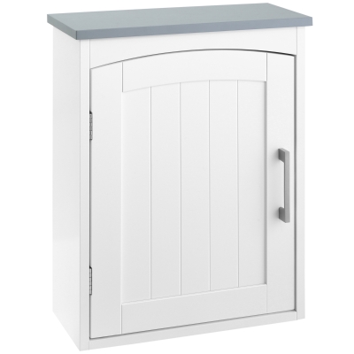 kleankin Bathroom Cabinet Wall Mounted, Modern Bathroom Wall Cabinet with Arched Door and Adjustable Shelf, Bathroom Storage Cabinet, Light Grey and White