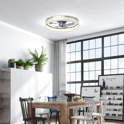 HOMCOM LED Ceiling Fan with Light & Remote, 50cm Silver