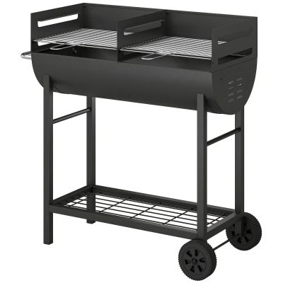 Outsunny Chariot Barbecue Charbon 2 Zones Métal Roues 103x46,5x100cm