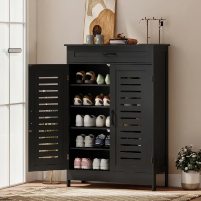 HOMCOM Shoe Cabinet with Drawer & Shelves Black