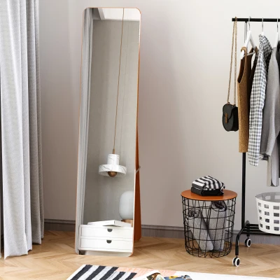 HOMCOM Large rectangular full-length mirror, 37 x 160 cm - freestanding or wall-mounted mirror - for bedroom, living room and dressing room, light walnut