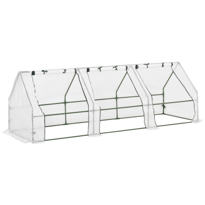 Outsunny Mini Garden Greenhouse mini tunnel greenhouse 270L x 90l x 90H cm pointed roof Steel PE High-density 140 g/m² UV-resistant roll-up windows with Zip White
