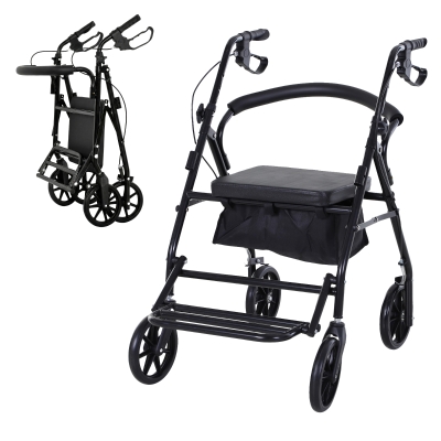 HOMCOM Déambulateur Pliable 4 Roues Métal Noir