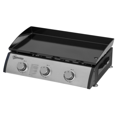 Outsunny Grill gazowy 10000 BTU, 3 palniki ze stali nierdzewnej