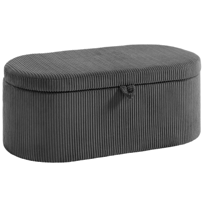 HOMCOM Corduroy Storage Ottoman Padded Seat Dark Grey