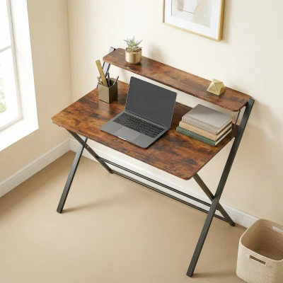HOMCOM Folding Desk with Storage Rustic Brown