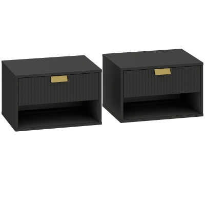 HOMCOM Wall-Mounted Nightstands Set with Drawer Black