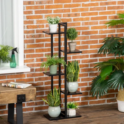 Outsunny 5-Tier Steel Flower Shelf Indoor & Outdoor Plant Stand for Garden Balcony Living Room 40 x 22 x 113 cm Black