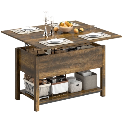 HOMCOM Table Basse Relevable Brun Rustique avec Rangement 100cm