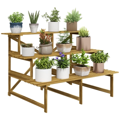Outsunny Plantenetagere bloementrap plantenrek bloemenbank standaard 3 trappen vurenhout