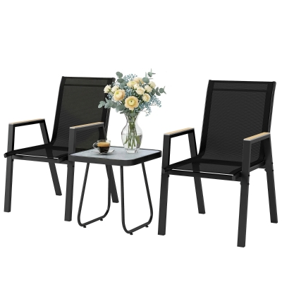 Outsunny Ensemble Bistro 3pcs Extérieur Table Pieds Réglables