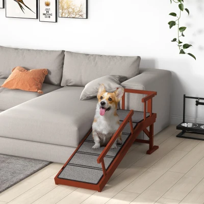 PawHut Wooden Dog Ramp Non-Slip with Guardrails Brown