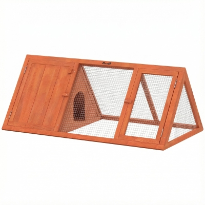 PawHut Wooden Rabbit Hutch with Run Outdoor Triangle House