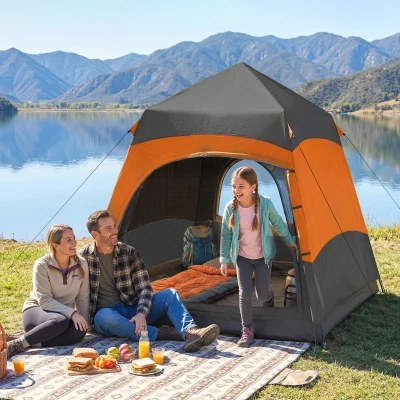 Outsunny Pop-Up Camping Tent Portable with Groundsheet Orange