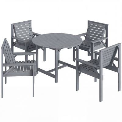 Outsunny 5pc Wooden Dining Set Round Table 4 Seater Grey