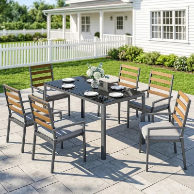 Outsunny Ensemble Repas Jardin 7pcs Table et 6 Chaises Noir