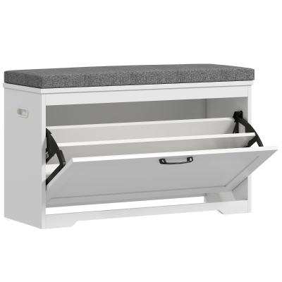 HOMCOM Banco Sapateira Moderno com Assento Acolchoado Prateleira Ajustável para 8 Pares de Sapatos 80x30x50 cm Branco