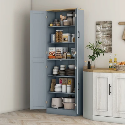 HOMCOM Armário de Cozinha com 4 Portas e Prateleiras Ajustáveis Anti-Tombo 60x30x171 cm Cinzento