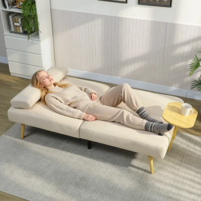 HOMCOM Sofá Cama de 3 Lugares com Mesa Auxiliar 3 em 1 com Encosto Ajustável Abertura Click-Clack 196x86x81 cm Bege