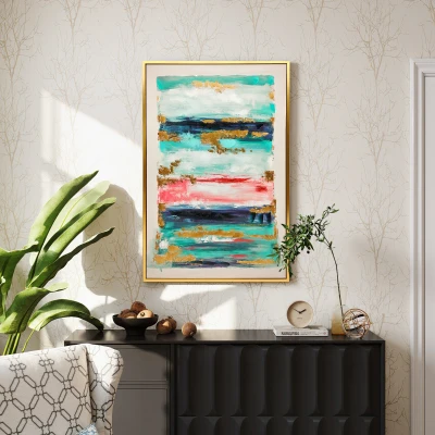 HOMCOM Quadro em Tela Abstrato Pintado à Mão 120x80 cm Quadro para Decoração de Salão Moderno com Moldura de Madeira Multicolor